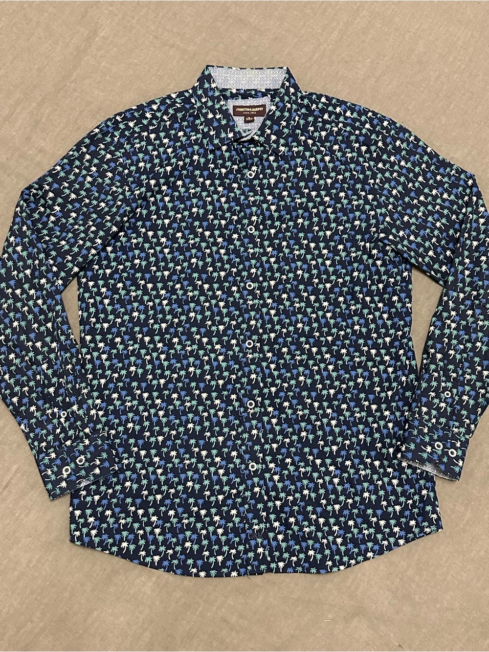 Johnston & Murphy Navy Palm-Print Button-Down Shirt - Picture 2 of 8